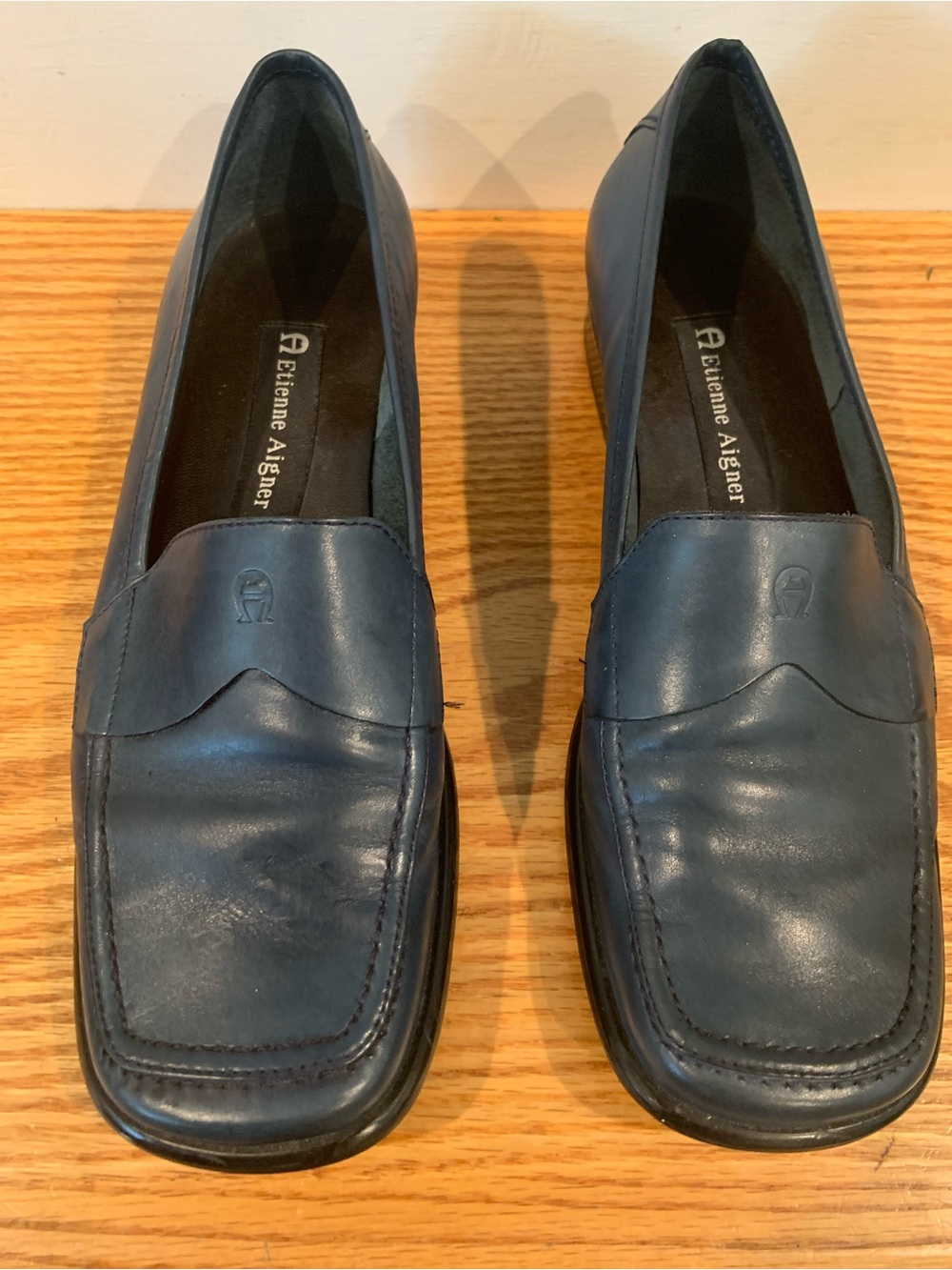 Etienne Aigner Women’s Dark Navy Leather Slip-On Loafers